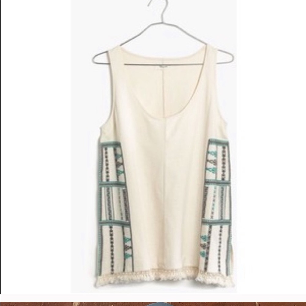 Madewell Embroidered Aztec Tank with Fringe